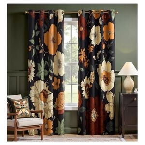 Floral Blackout Curtains - Floral Black, Orange, Cream